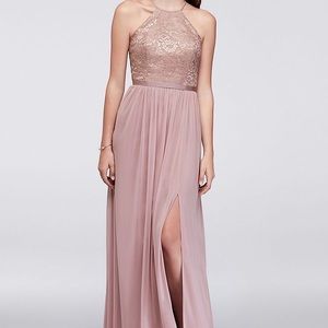 David’s bridal bridesmaid dress Rose gold metallic